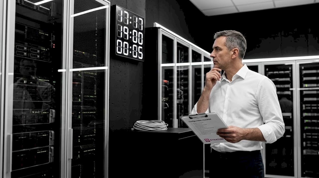 Network engineer setting server room time sync