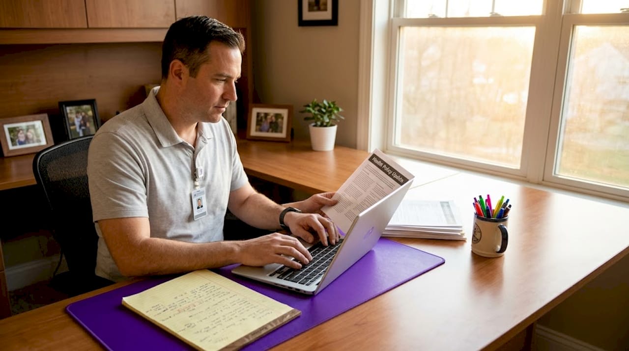 HR specialist updating health policy documents