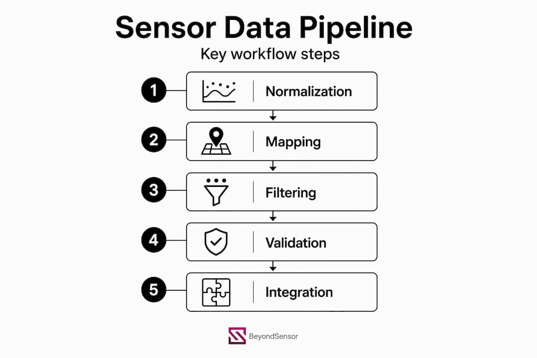 Infographic showing five stages of sensor data pipeline