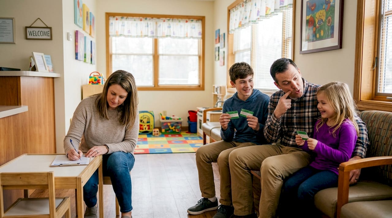 Family waiting for in-network healthcare provider visit
