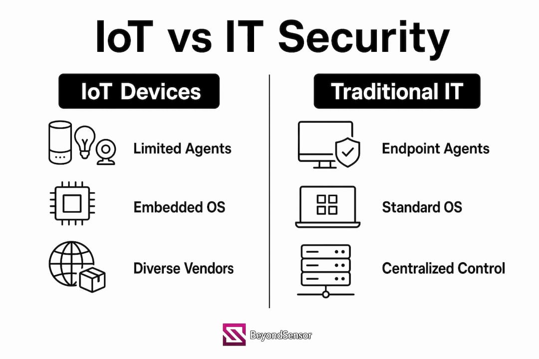 Infographic comparing IoT and traditional IT device vulnerabilities