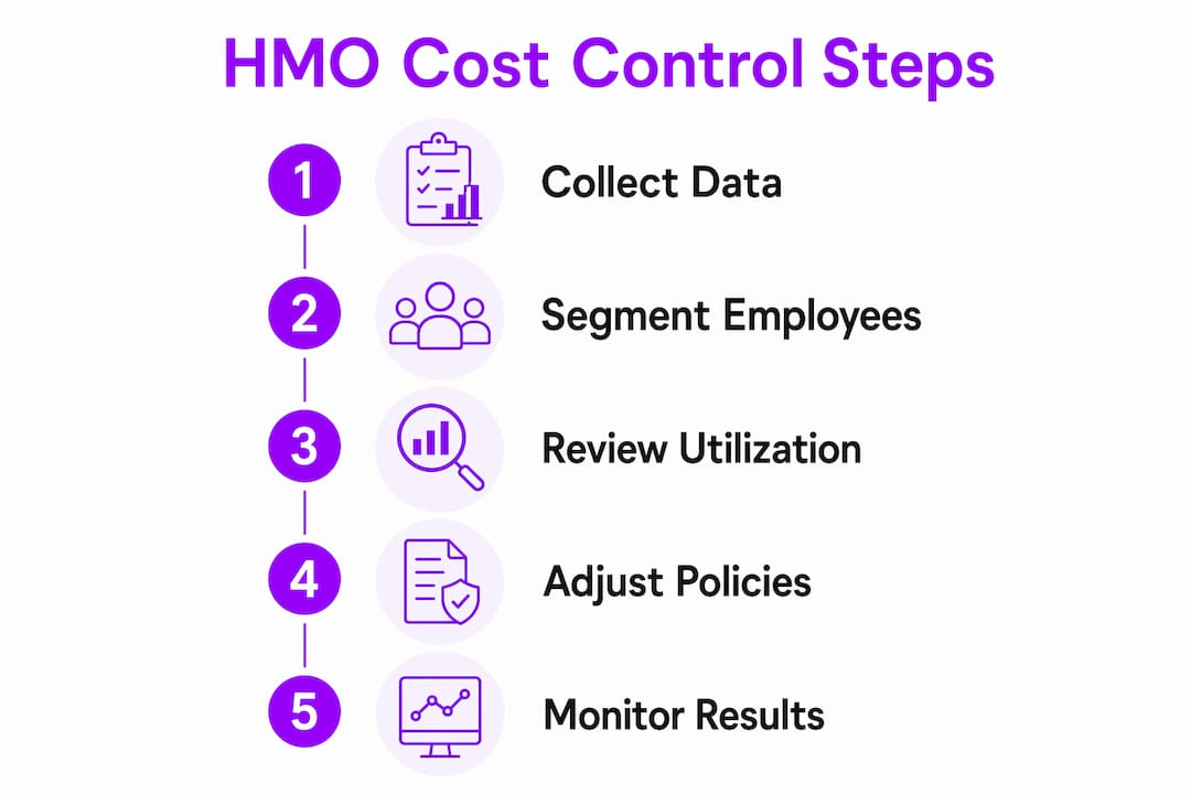 Infographic showing five steps to control HMO costs