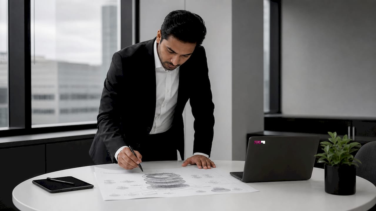 Security professional reviewing sensing ecosystem schematic