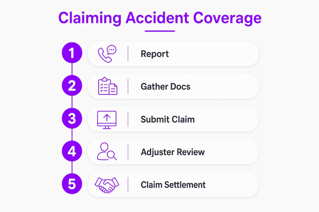 Infographic showing five steps in accident coverage claim process