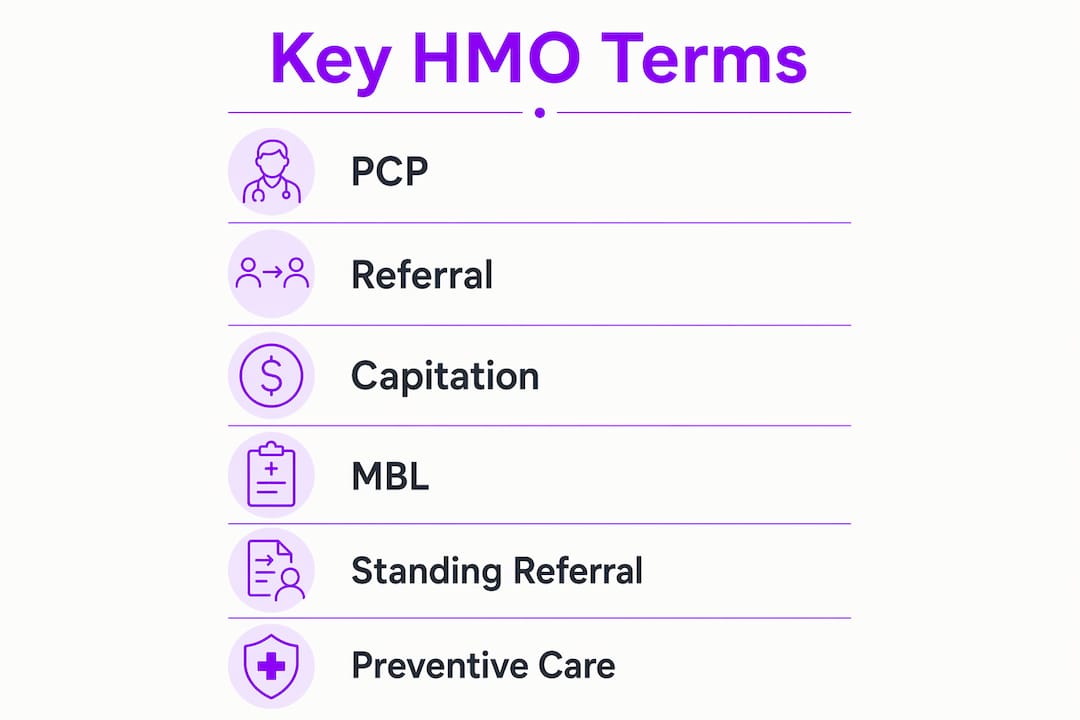 Infographic showing key HMO glossary terms