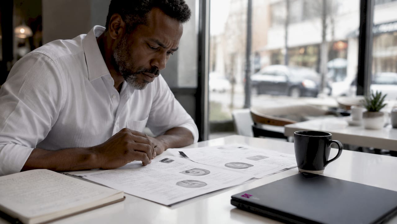 Security pro reviewing sensor datasheets at desk