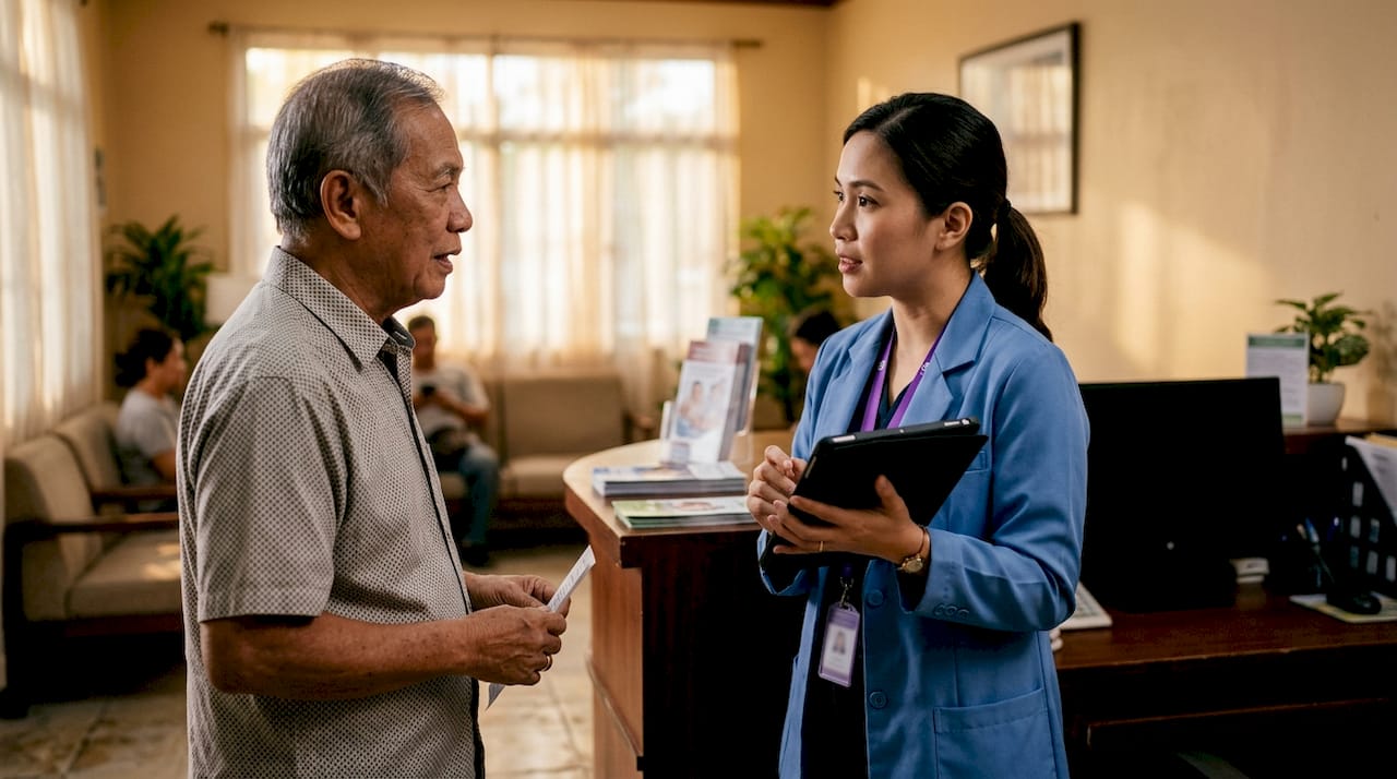 Filipino patient consulting primary care physician on HMO