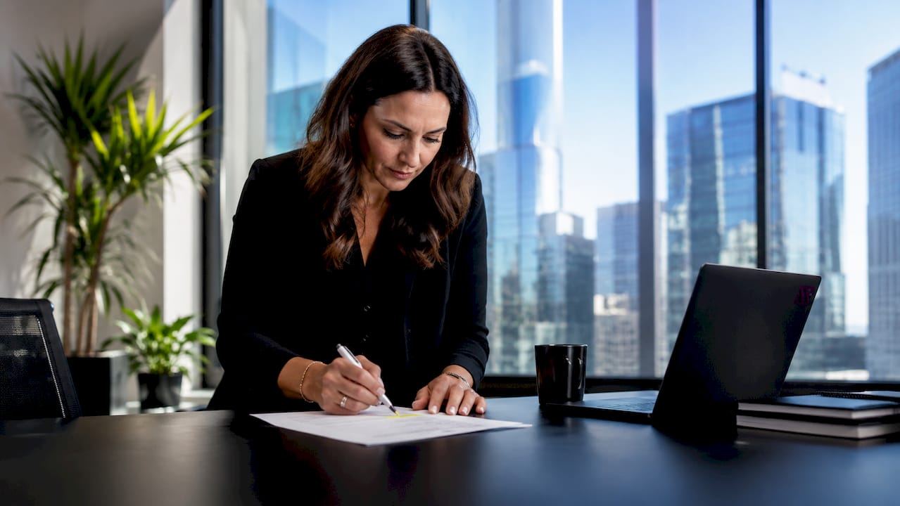 Compliance officer reviewing risk document