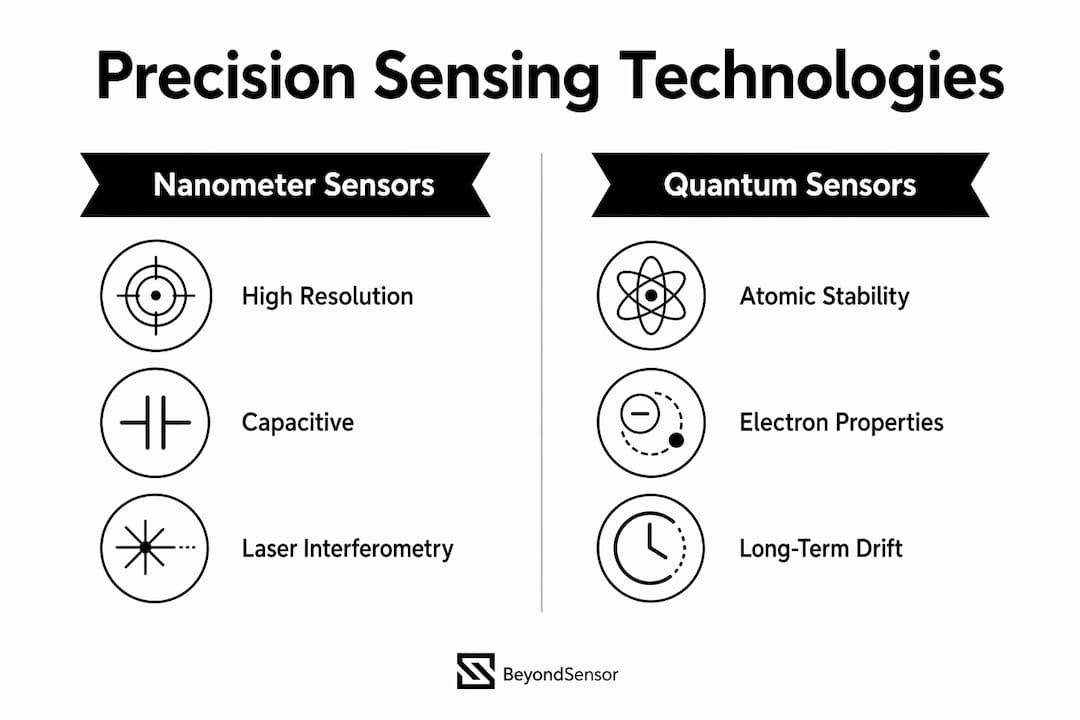 Infographic comparing nanometer and quantum sensors