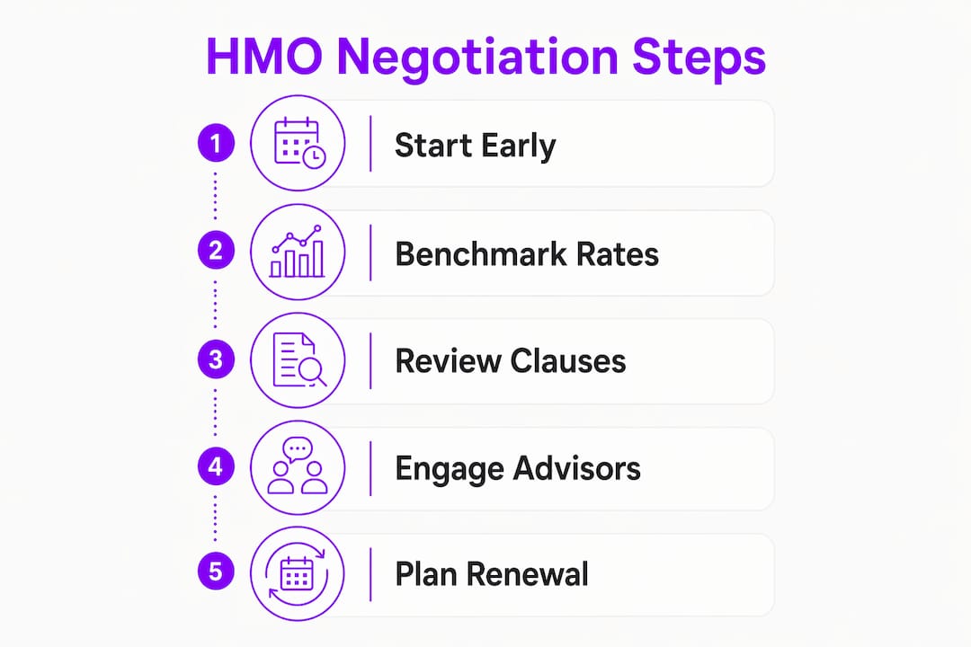 Infographic illustrating steps in HMO rate negotiation