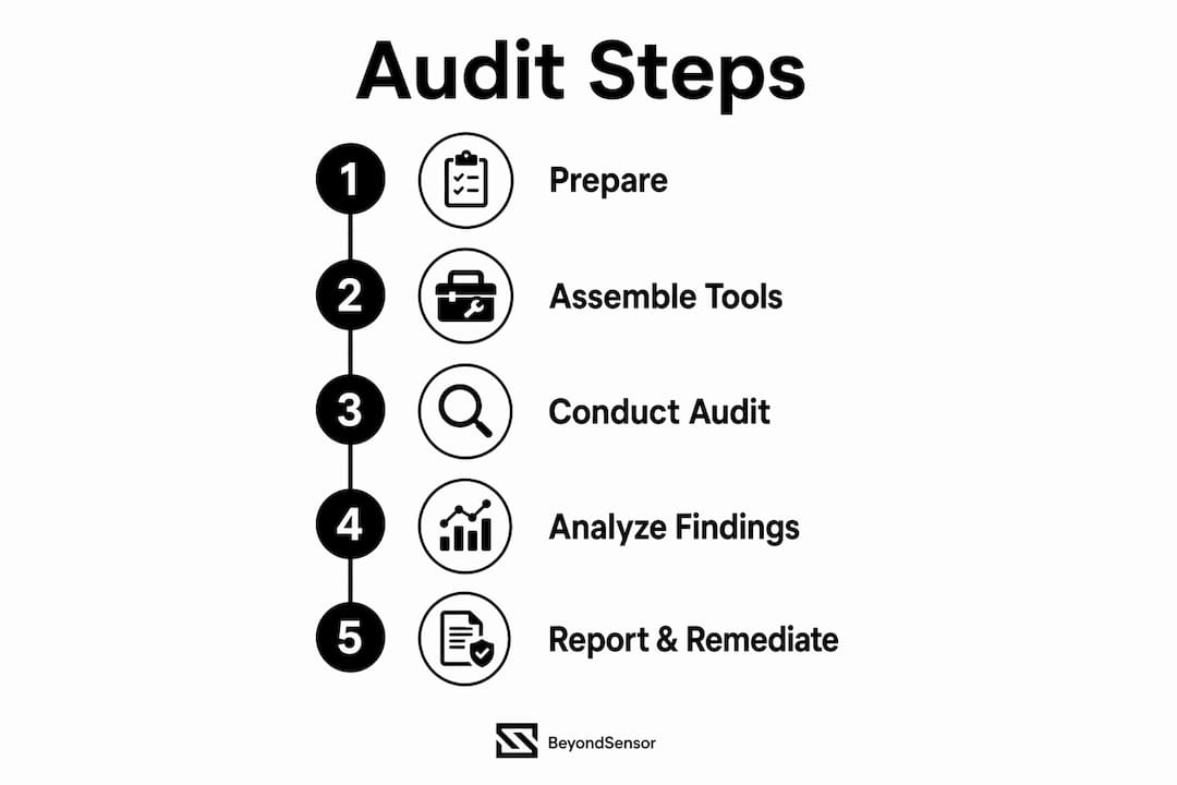 Infographic illustrating step-by-step sensing audit process