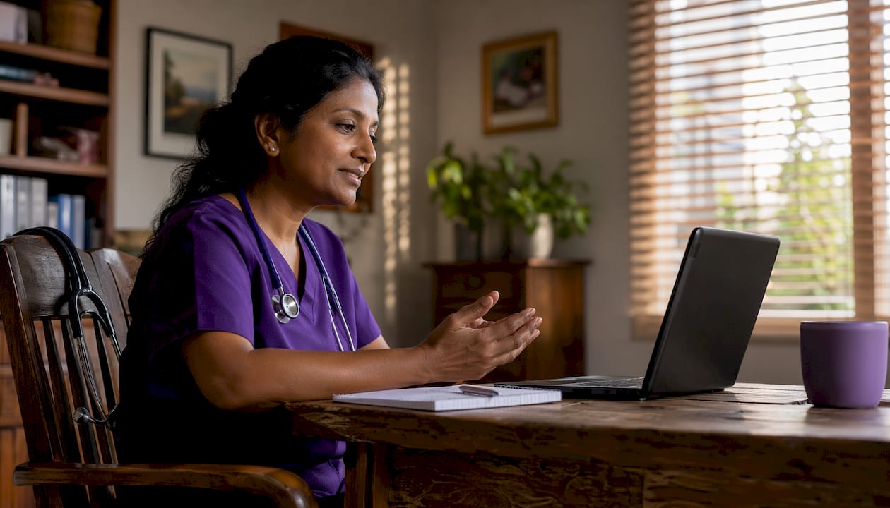 Nurse practitioner delivering telehealth mental health care