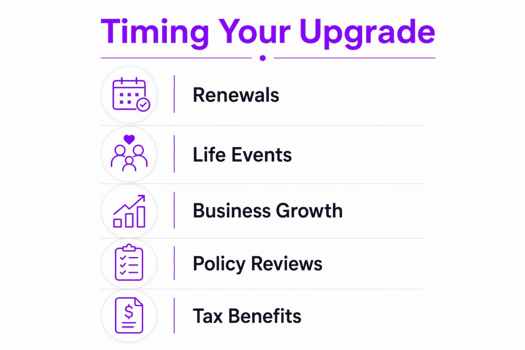 Infographic showing timing and benefits of insurance upgrades