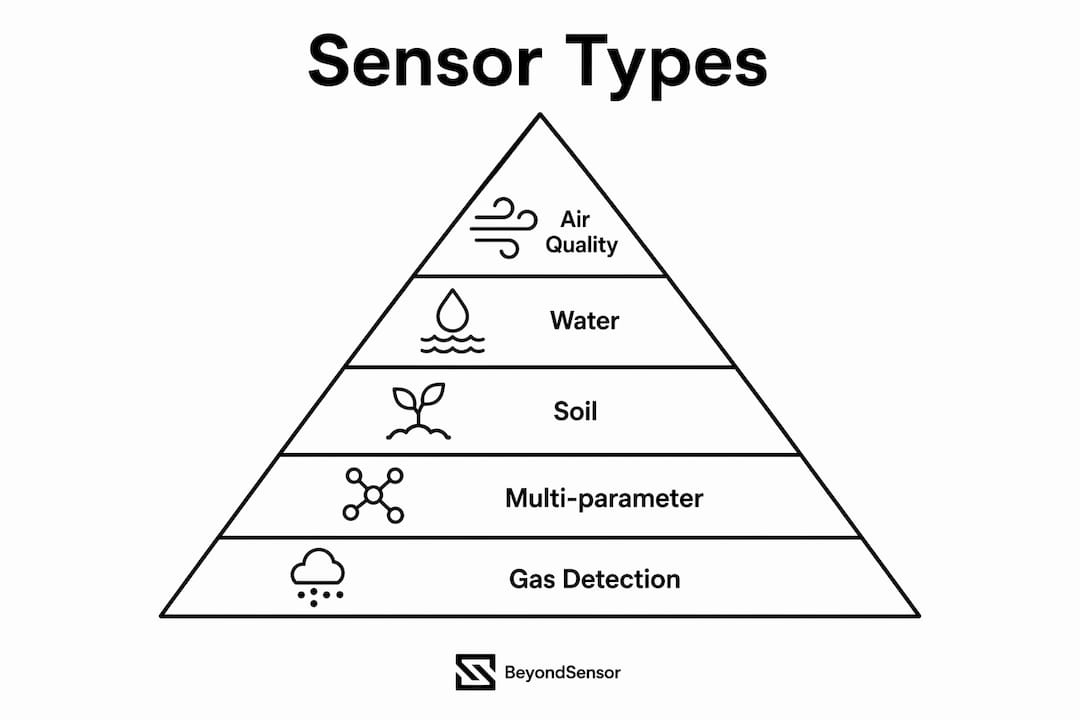 Infographic showing environmental sensor types hierarchy