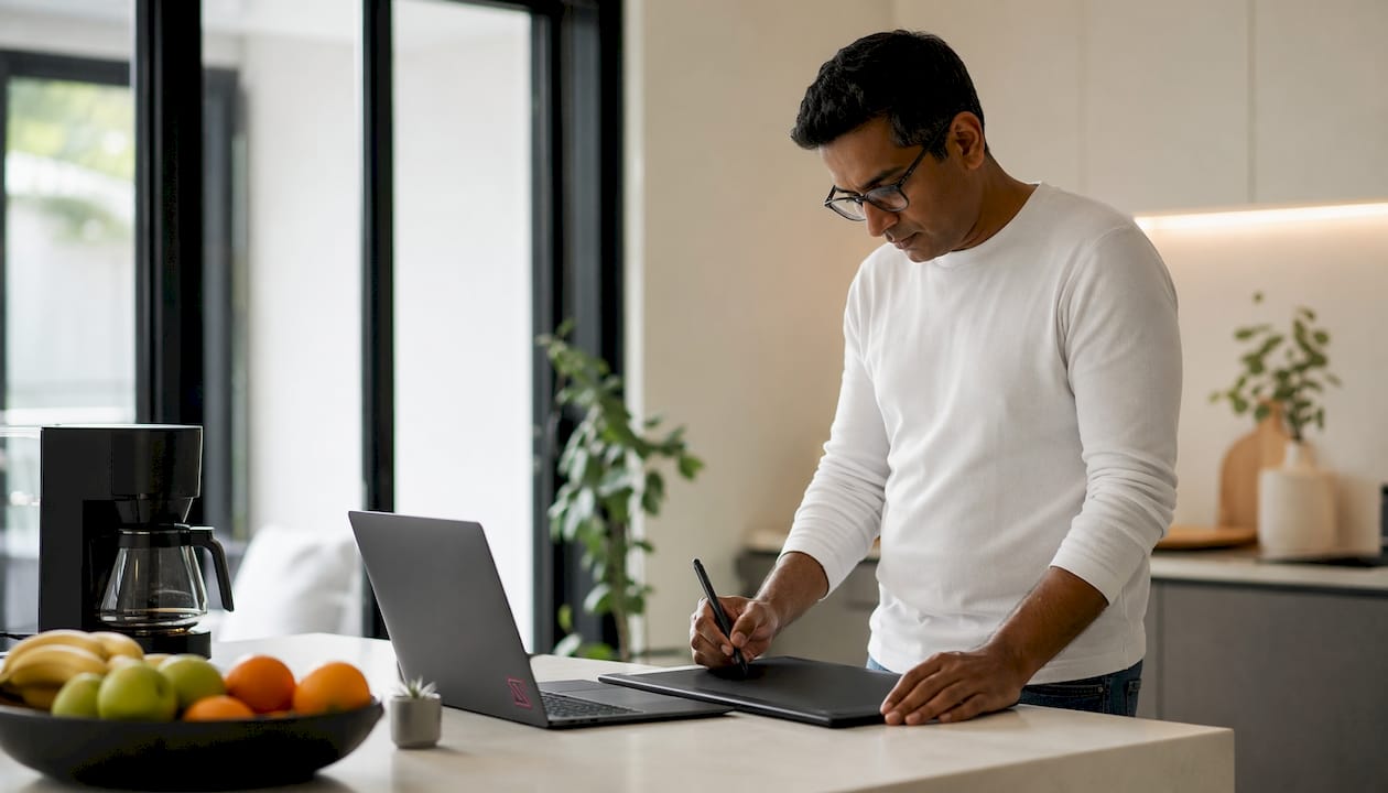 Engineer monitoring sensor data at workstation