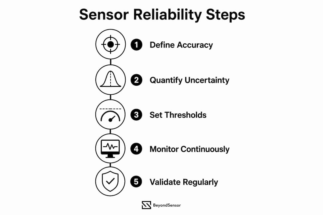 Infographic showing steps of sensor reliability measurement