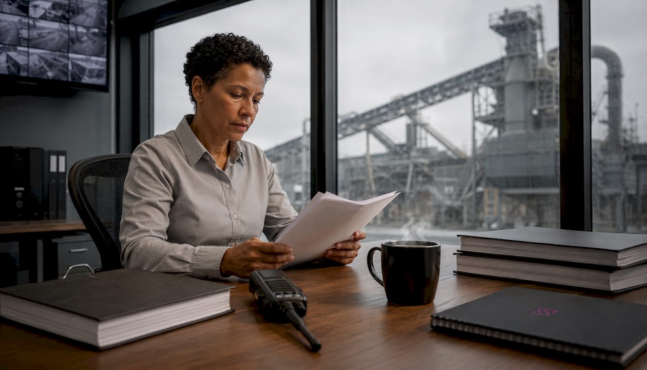Security manager reviewing protocol documents