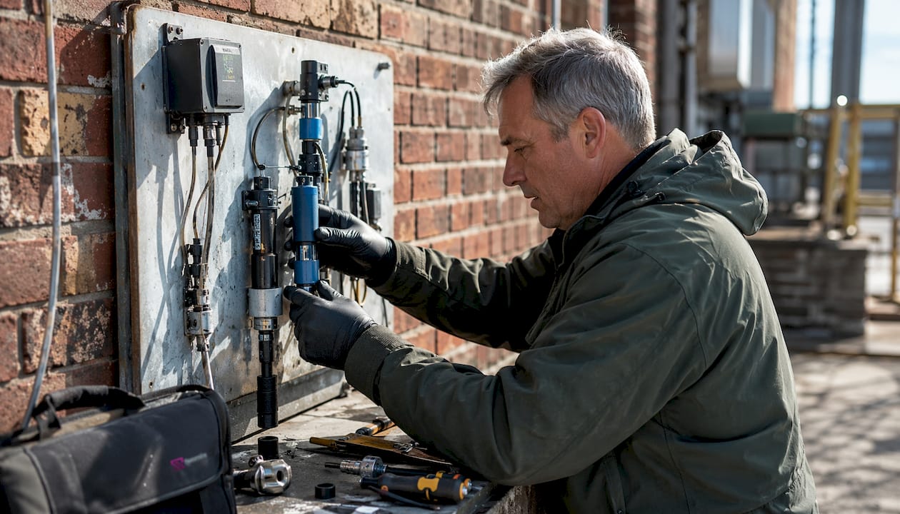 Field technician replacing sensor module