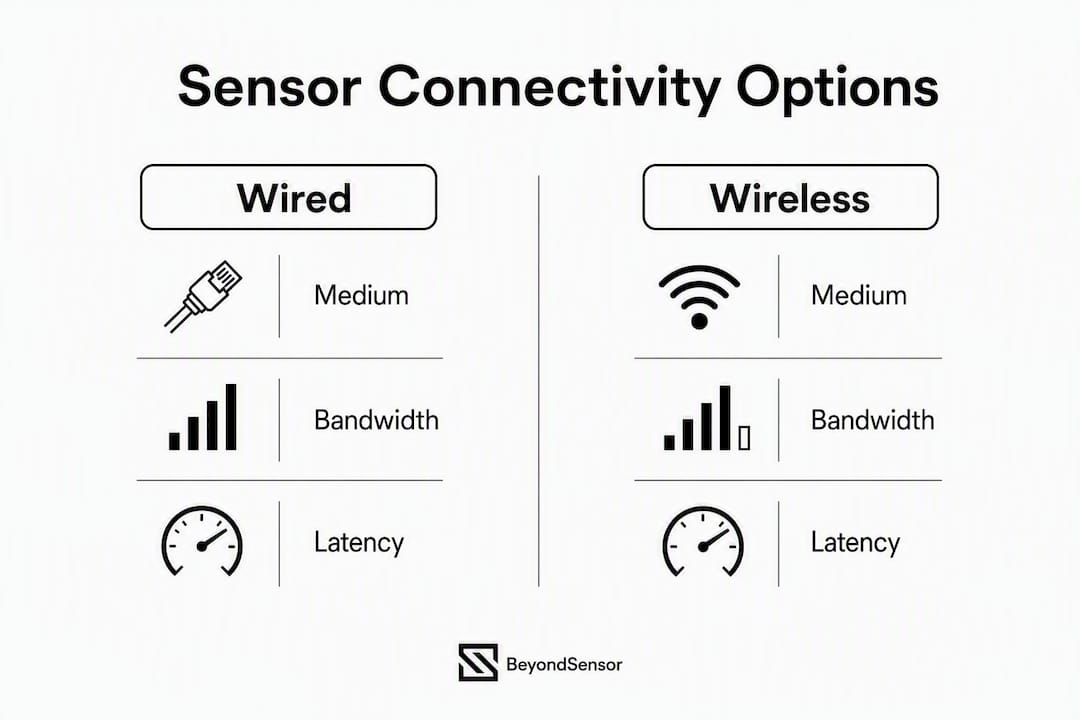 Infographic comparing wired and wireless sensor connectivity