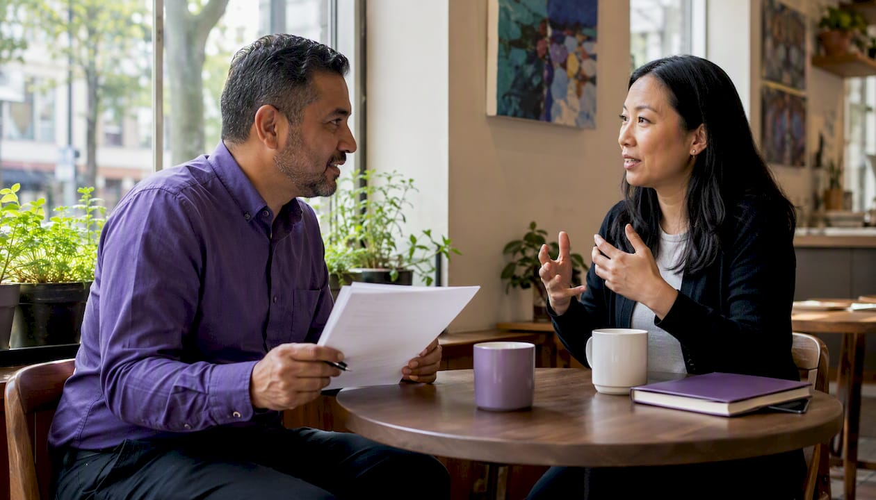 Patient and advisor discussing HMO-POS rider options