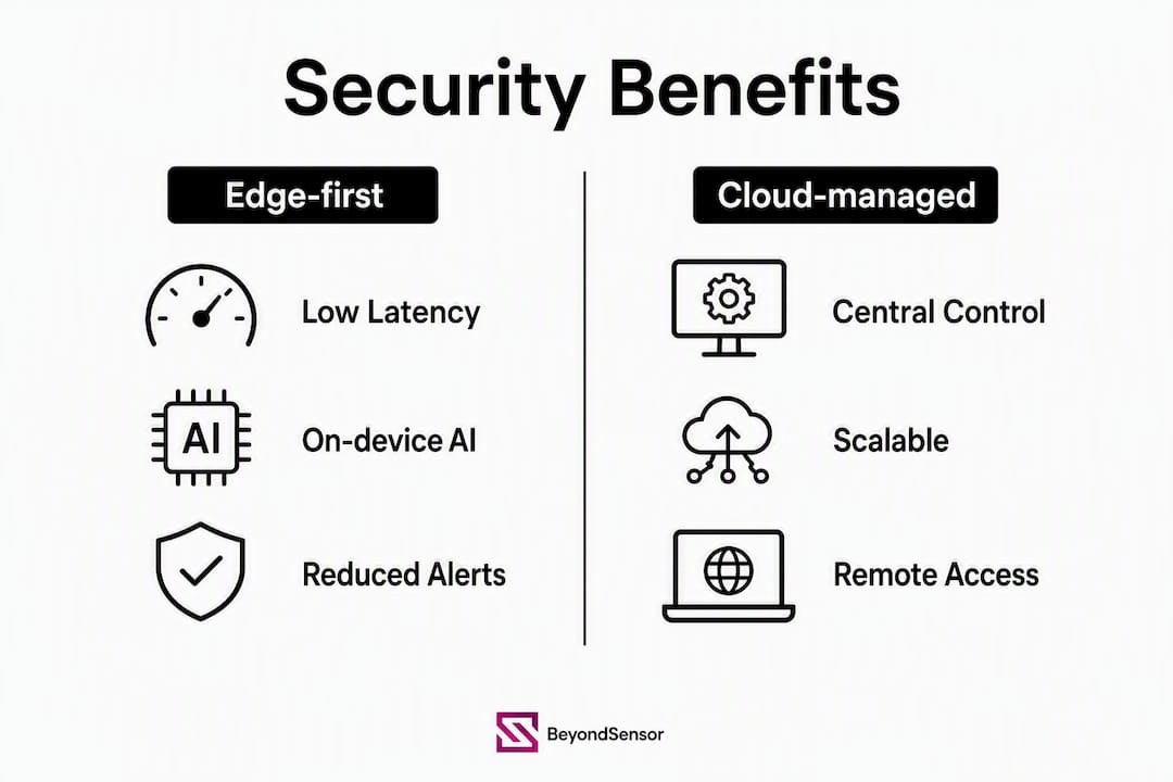 Infographic comparing edge-first and cloud-managed sensor benefits