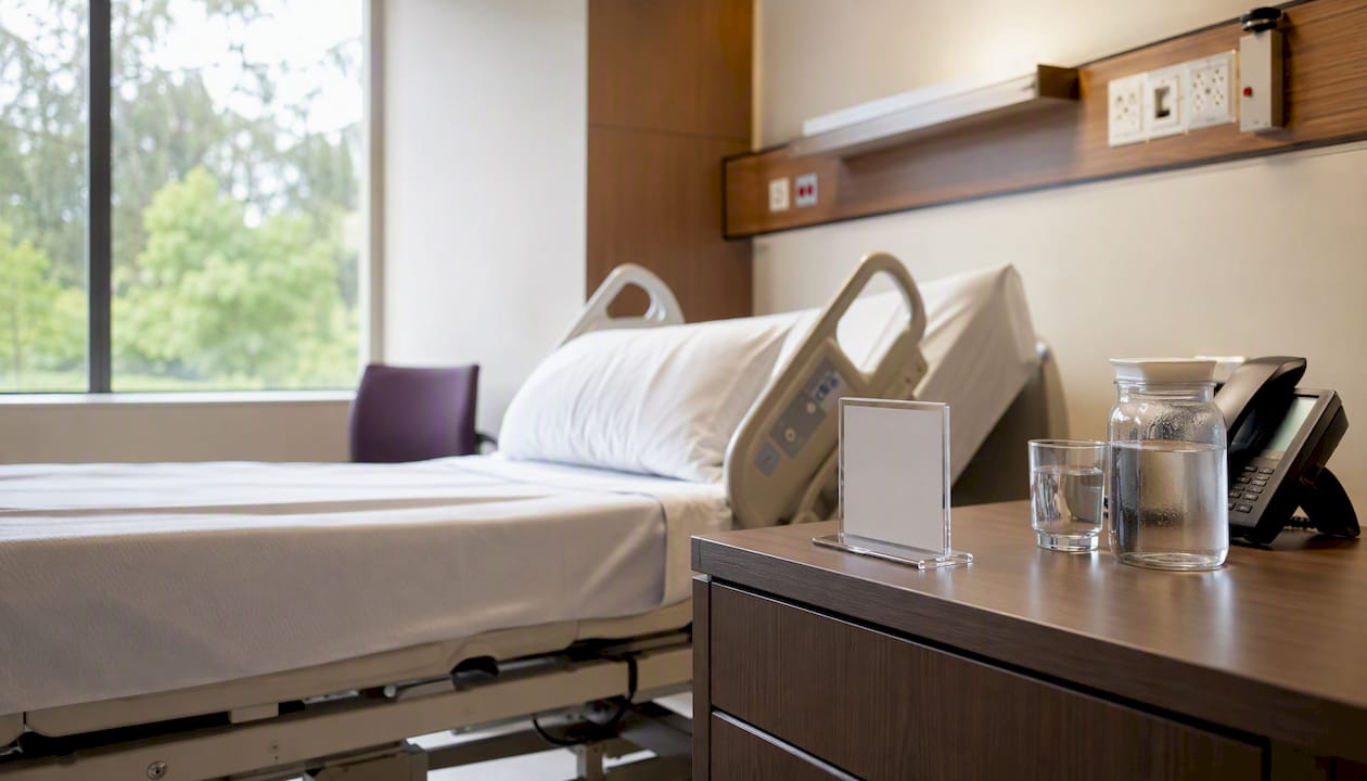 Hospital private room with price signage