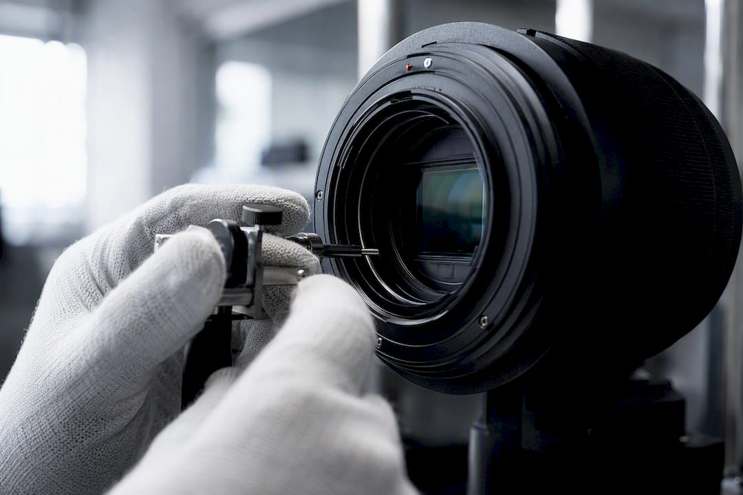 Close-up of camera lens and sensor assembly
