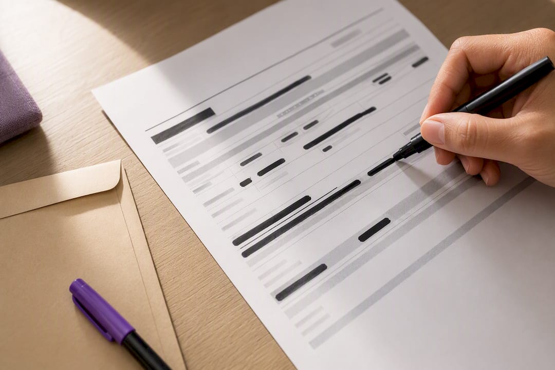 Hand redacting sensitive financial information