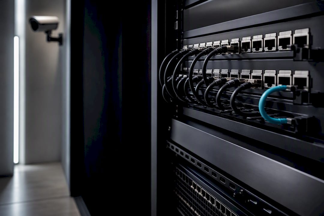 Secure camera network rack with routed connections