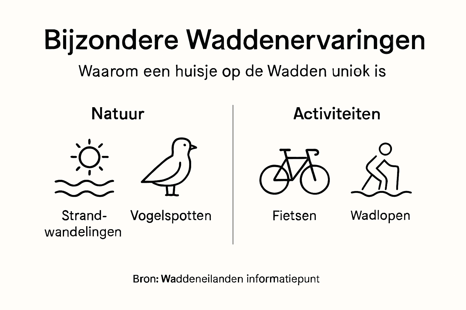 Overzichtelijke infographic met de belangrijkste kenmerken van een vakantiehuis op de Wadden