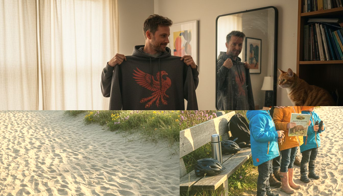 Een gezin kijkt naar grazende schapen in de duinen van Texel.