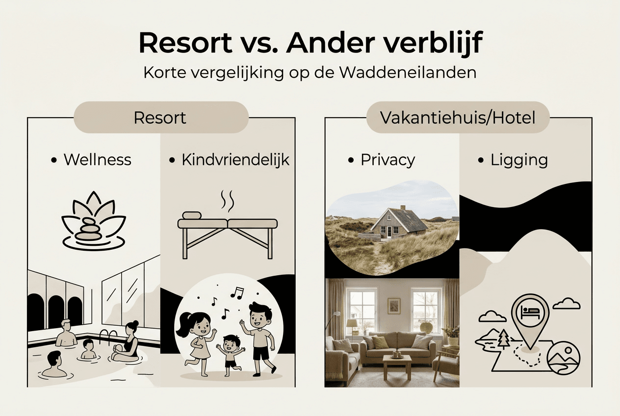 In deze infographic zie je hoe resorts op de Wadden zich verhouden tot andere accommodaties in de regio.