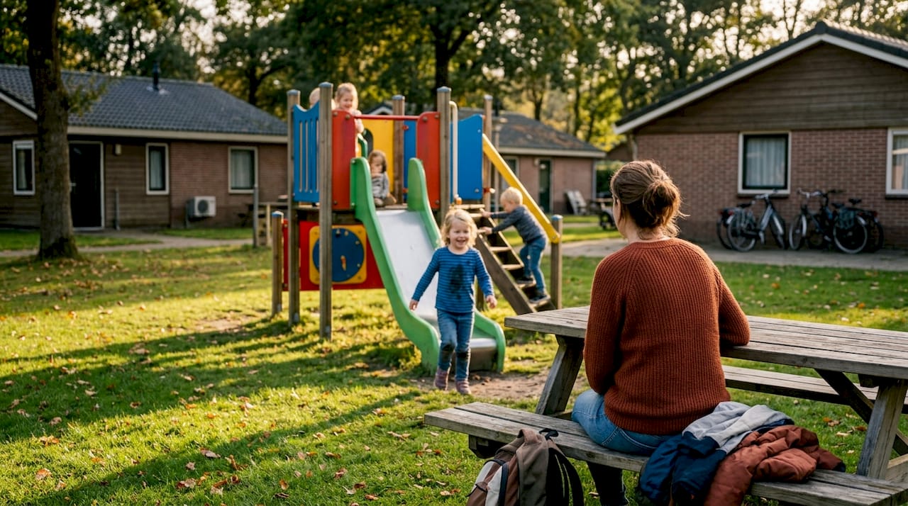 Op het vakantiepark vermaken de kinderen zich samen met hun familie.