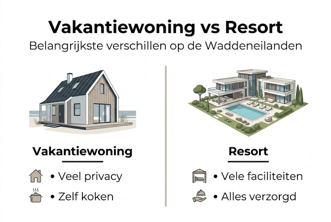Vergelijking: een vakantiewoning versus een verblijf op een Waddenresort – overzicht in beeld