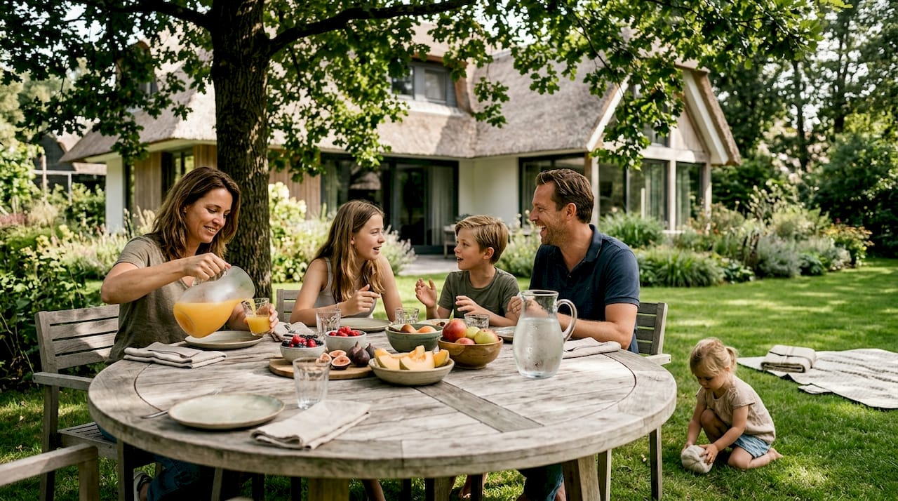 Samen genieten in de tuin van het vakantiehuis: quality time met het gezin