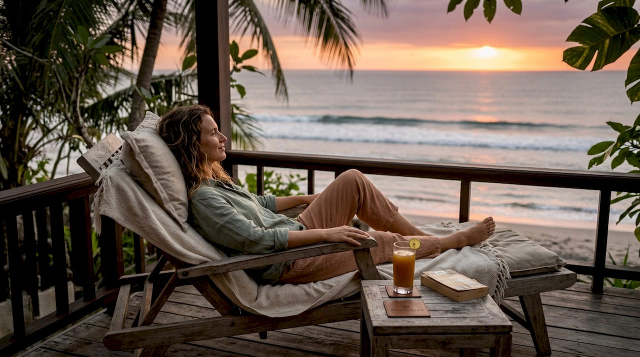 Genieten op het balkon van een exclusieve strandvilla