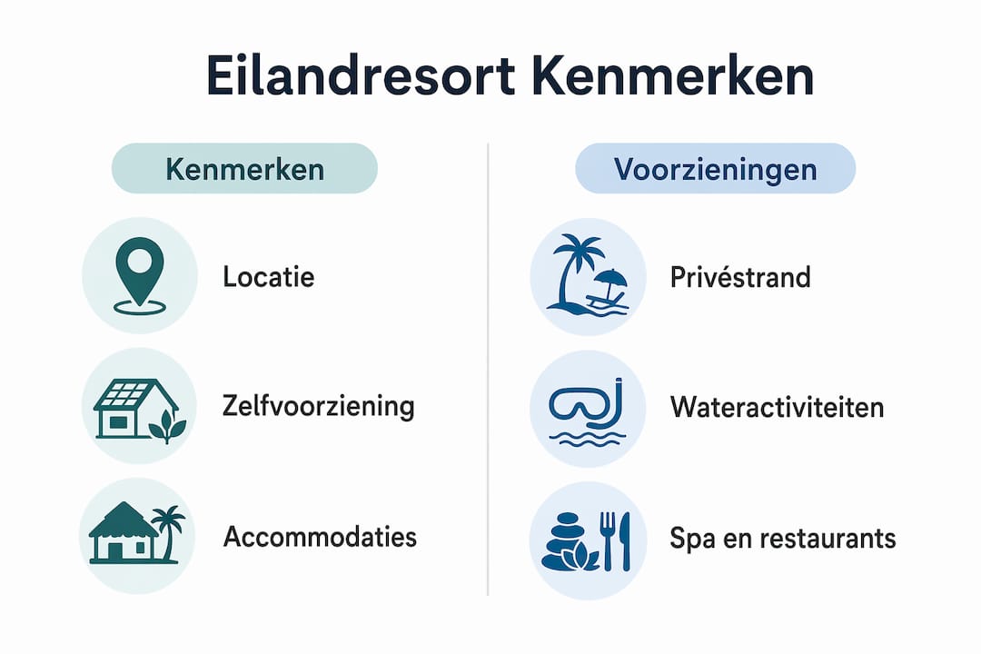 Overzichtelijke infographic met de belangrijkste eigenschappen en faciliteiten van een luxe eilandresort