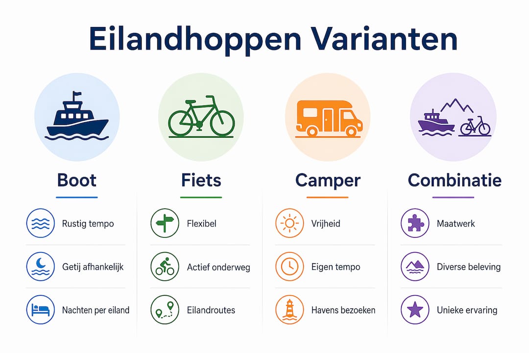 Infographic: de ultieme vergelijking tussen eilandhoppen, varen, fietsen en reizen met de camper
