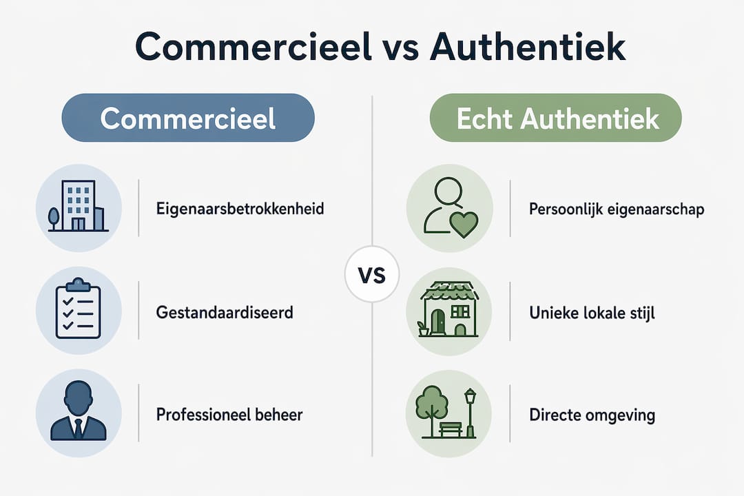 Infographic: verschil tussen commercieel verblijf en authentieke accommodatie