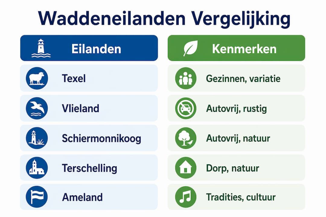 Overzicht van de Waddeneilanden: hun unieke eigenschappen in één infographic