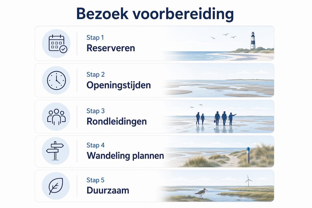 Overzichtelijke infographic met een handig stappenplan voor het ontdekken van de mooiste bezienswaardigheden op de Waddeneilanden.