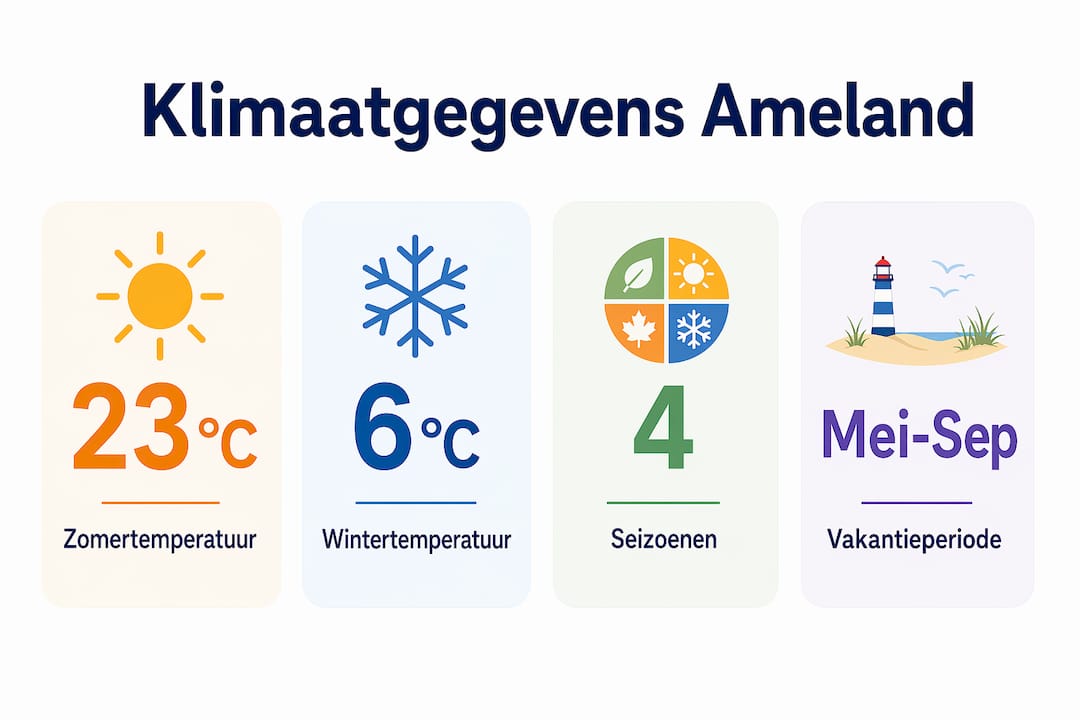 Overzichtelijke infographic met seizoensgebonden klimaatgegevens van Ameland