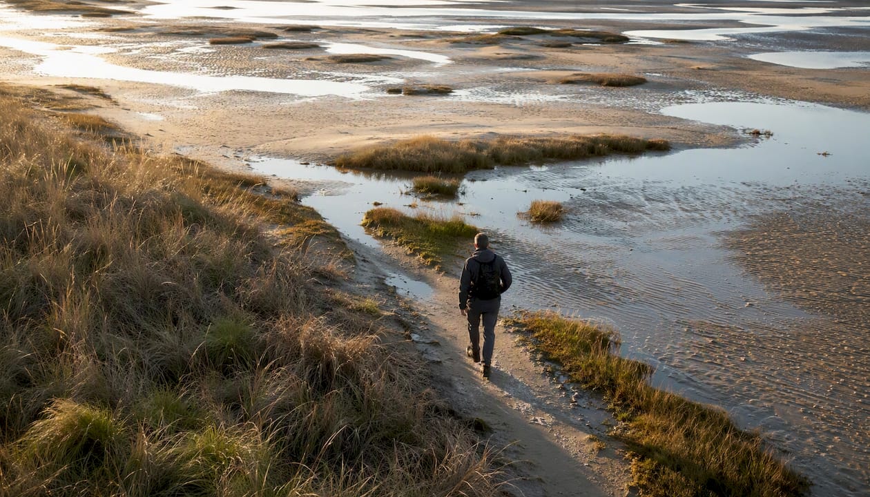 Een frisse ochtendwandeling over het strand bij het Oerd op Ameland.