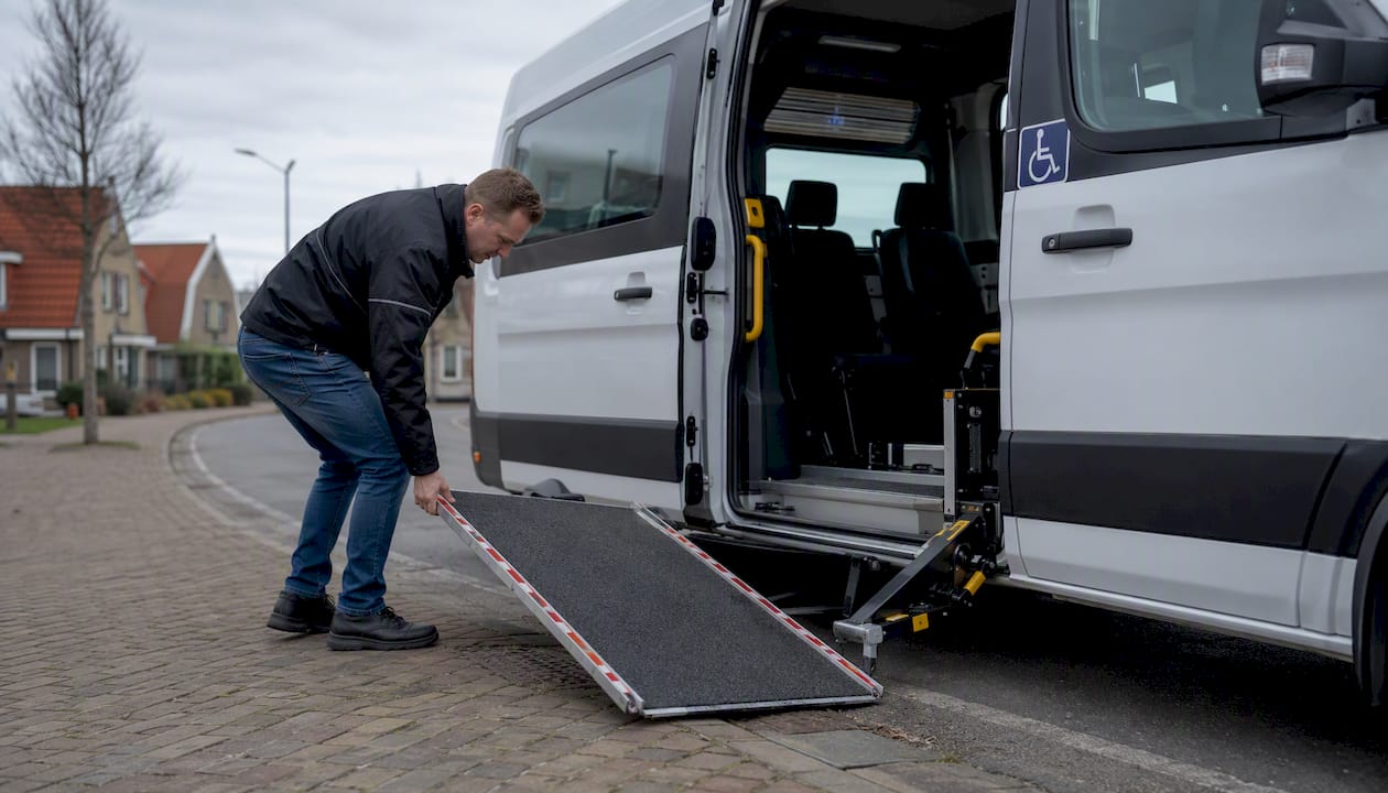 Toegankelijke taxibus met verlaagde oprijplaat op Ameland