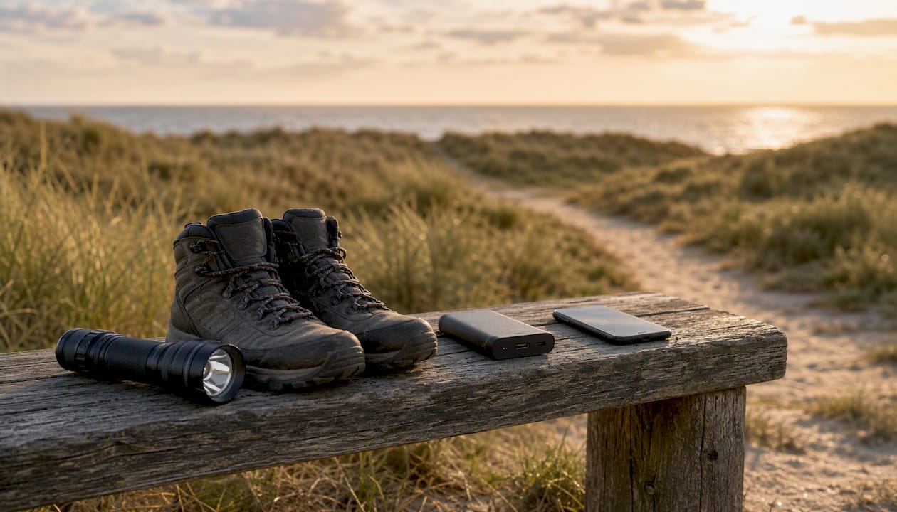 Lamp, schoenen en powerbank liggen alvast klaar
