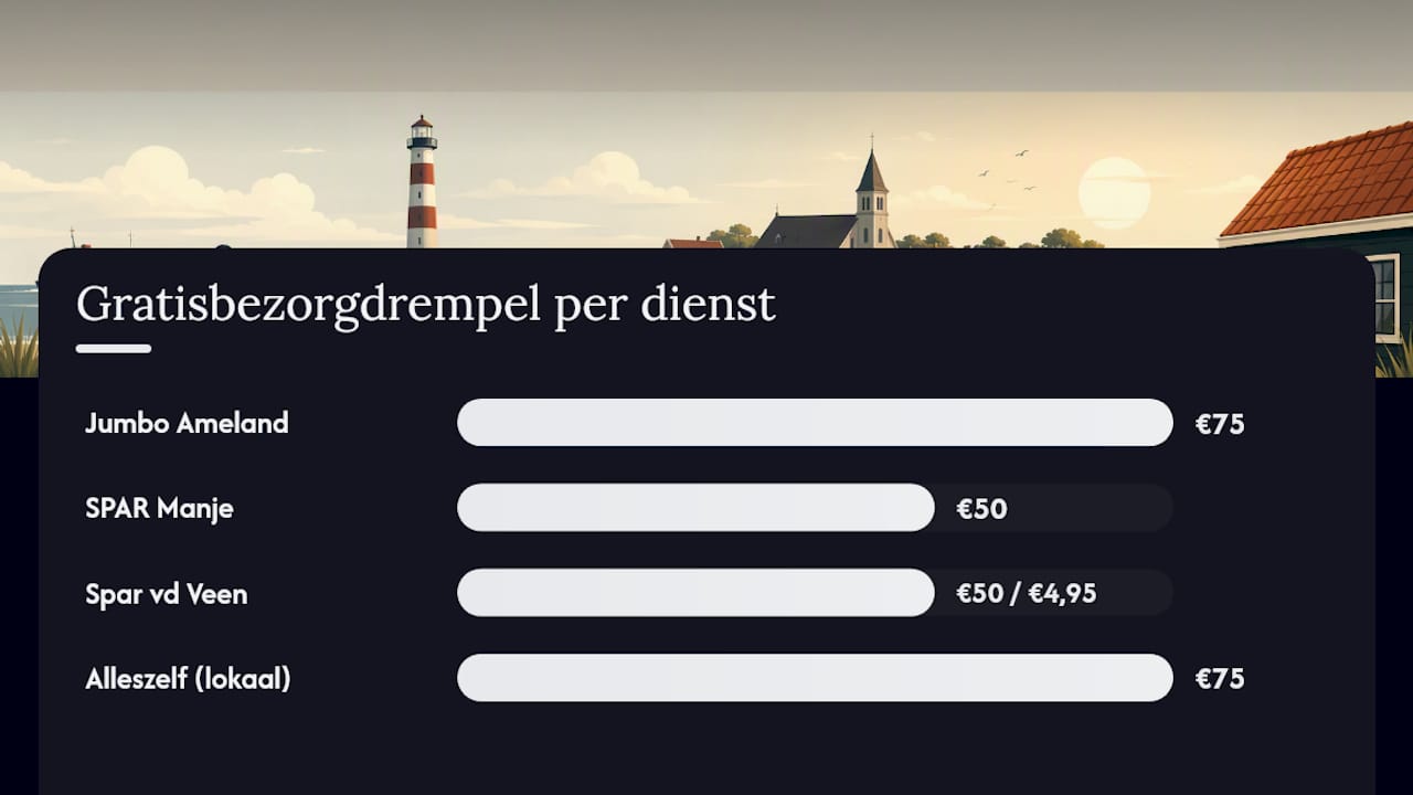 Vergelijkingsdiagram van boodschappenbezorgdiensten op Ameland