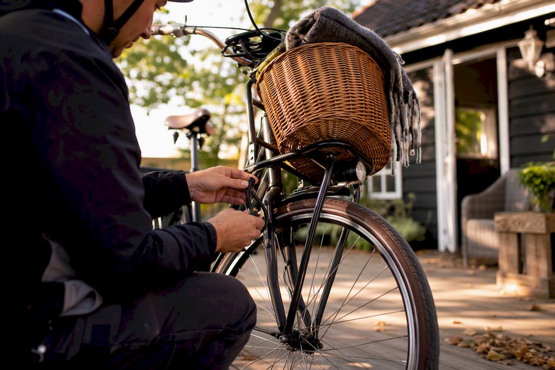 Fiets afgeleverd bij de ingang van een vakantiehuis op Ameland
