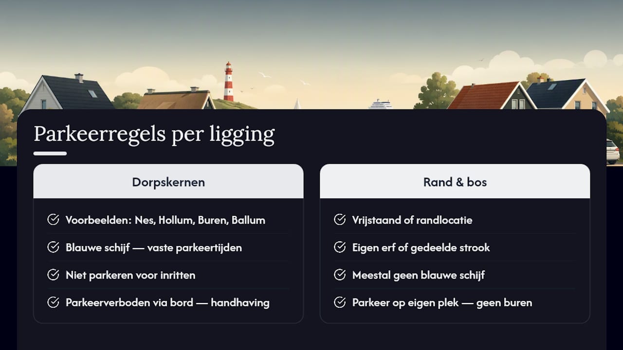 Overzicht van parkeerzones en regels in de dorpen van Ameland