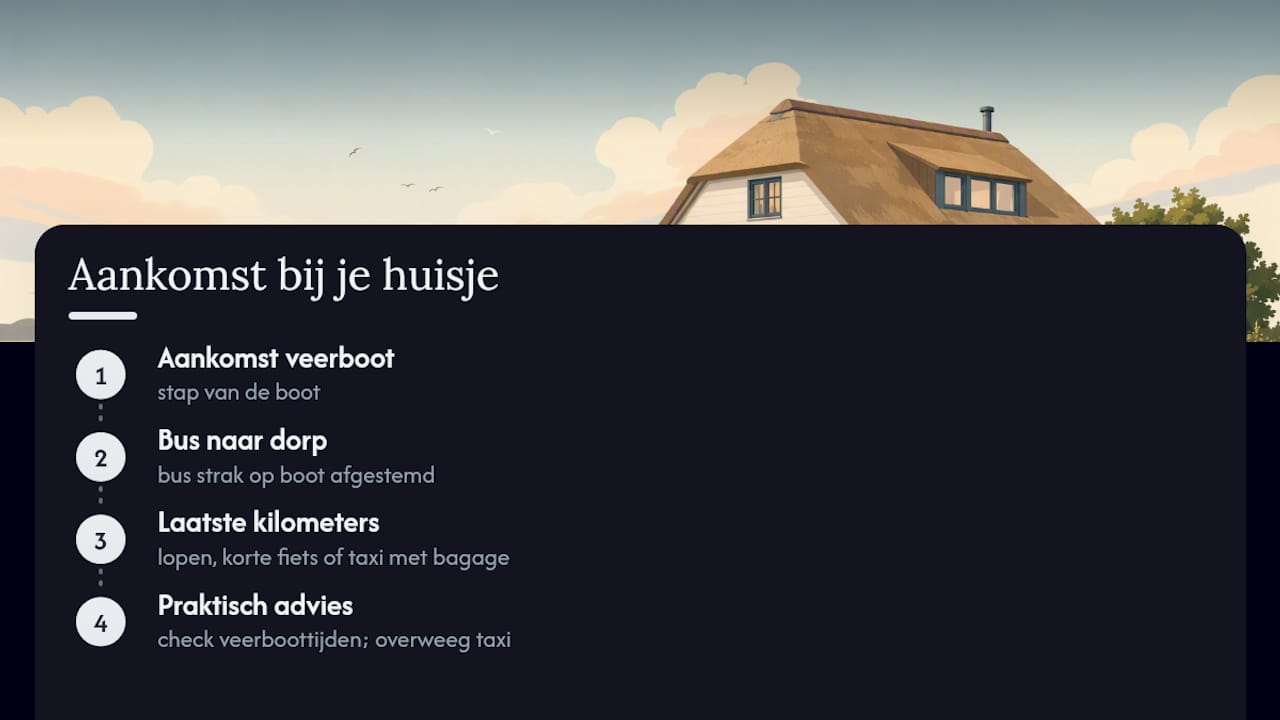 Persoonlijke noot van Waddenvakantiehuizen: aankomen bij je vakantiehuis — overview diagram