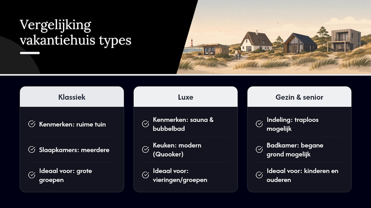 Welke types vakantiehuizen vind je in de duinen en welke past bij jou? — overview diagram